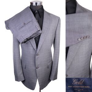 Hart Schaffner Marx 2-Pcs Suit Plaid Gray Jacket Blazer Sz 42L Pants 34X30